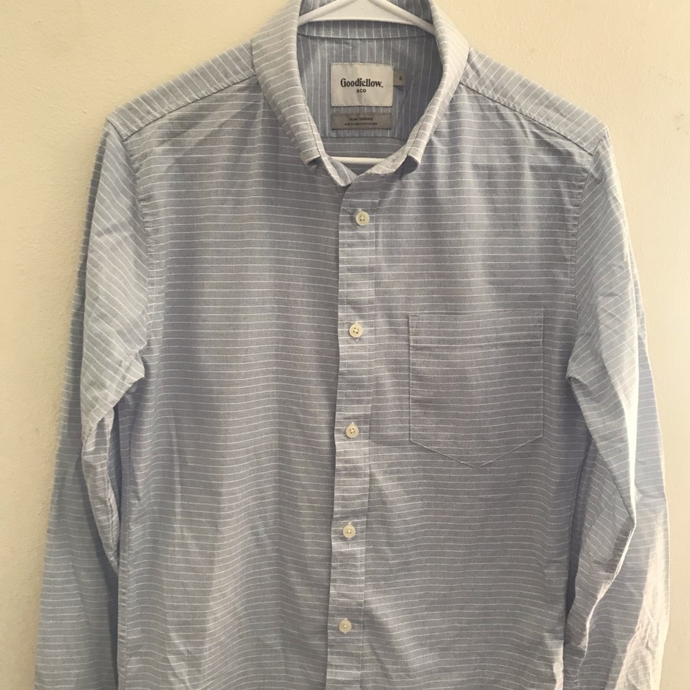 Goodfellow& Co Mens Slim Long Sleeve Button Down Light Blue Shirt